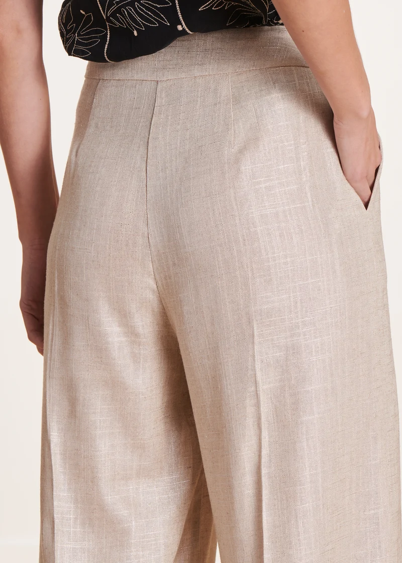 Pantalon beige en lin foiled taille haute