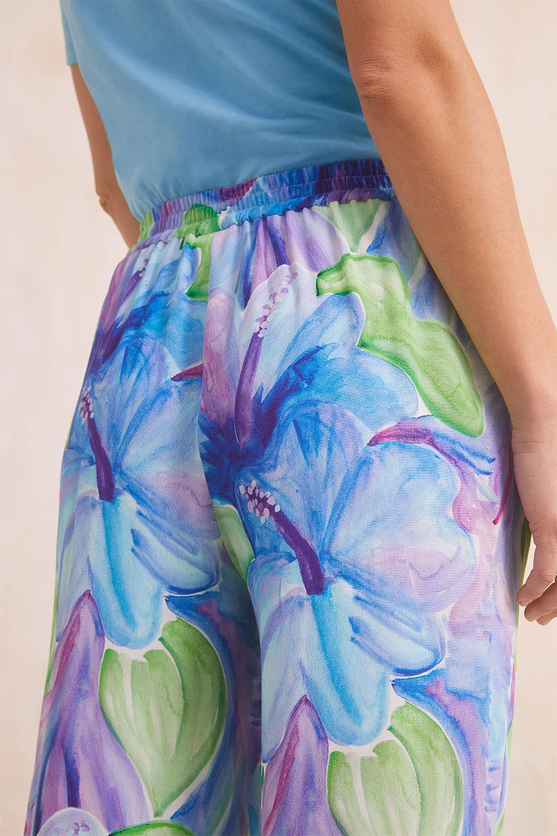Pantalon fluide Hibiscus Azur