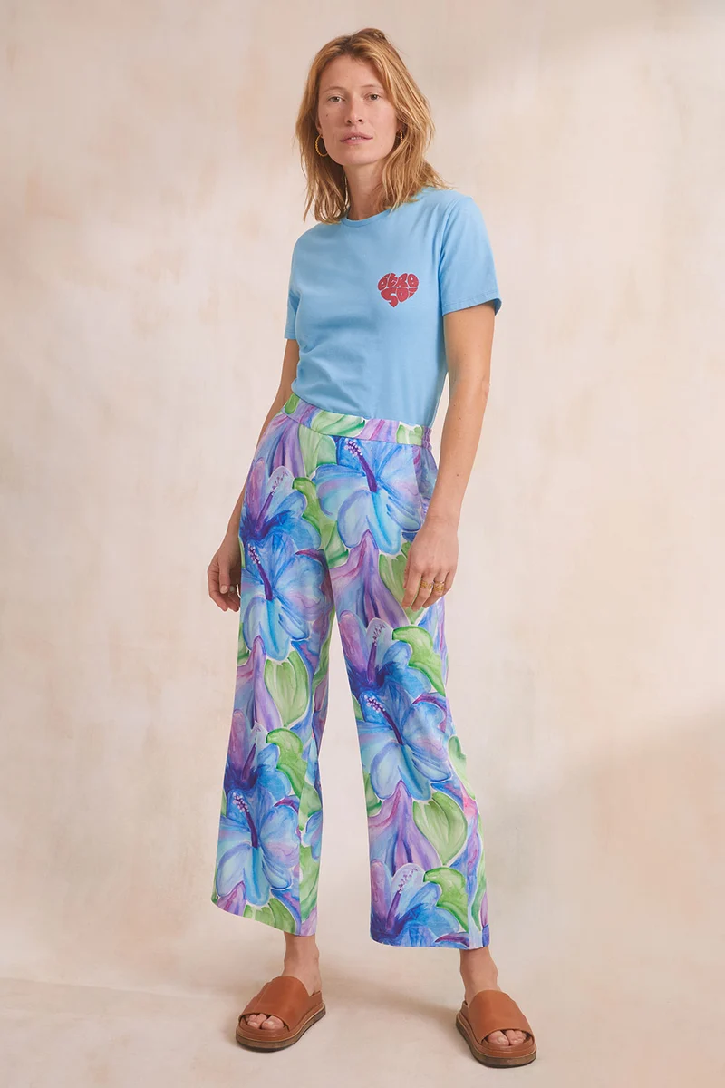 Pantalon fluide Hibiscus Azur