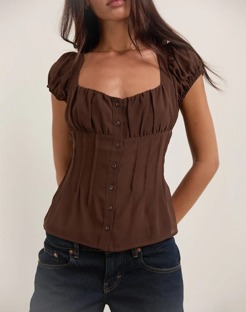Chemisier Rolina en mousseline de soie, marron