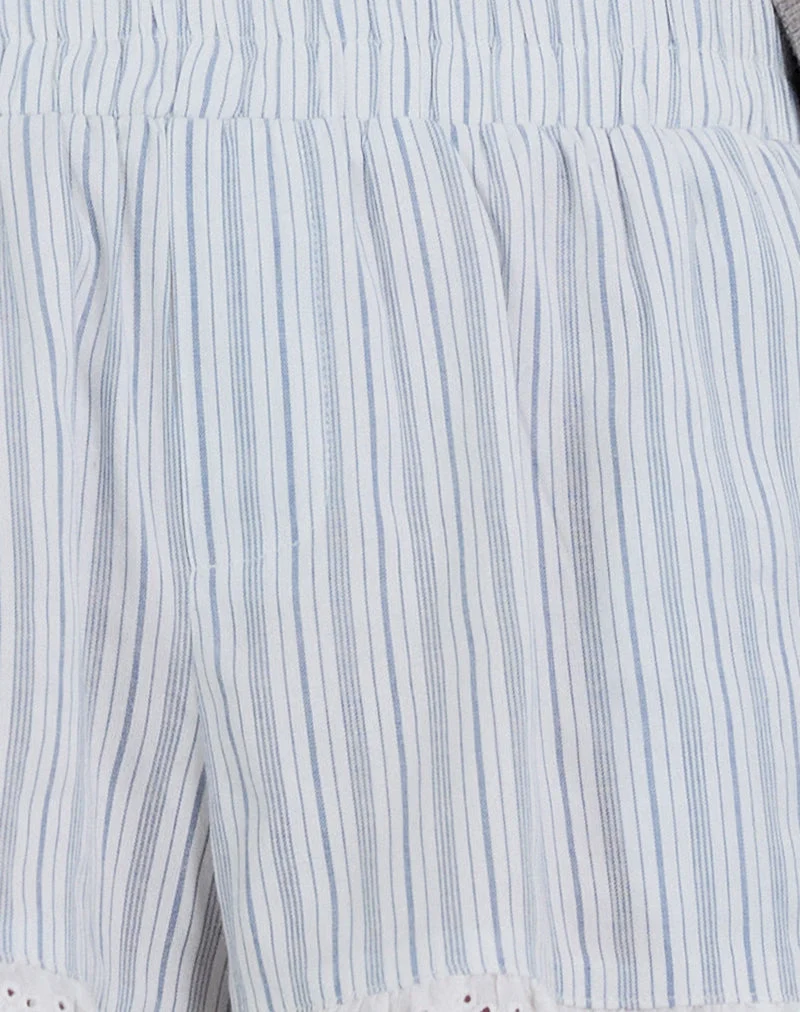 Short Bonji en lin blanc à rayures bleues