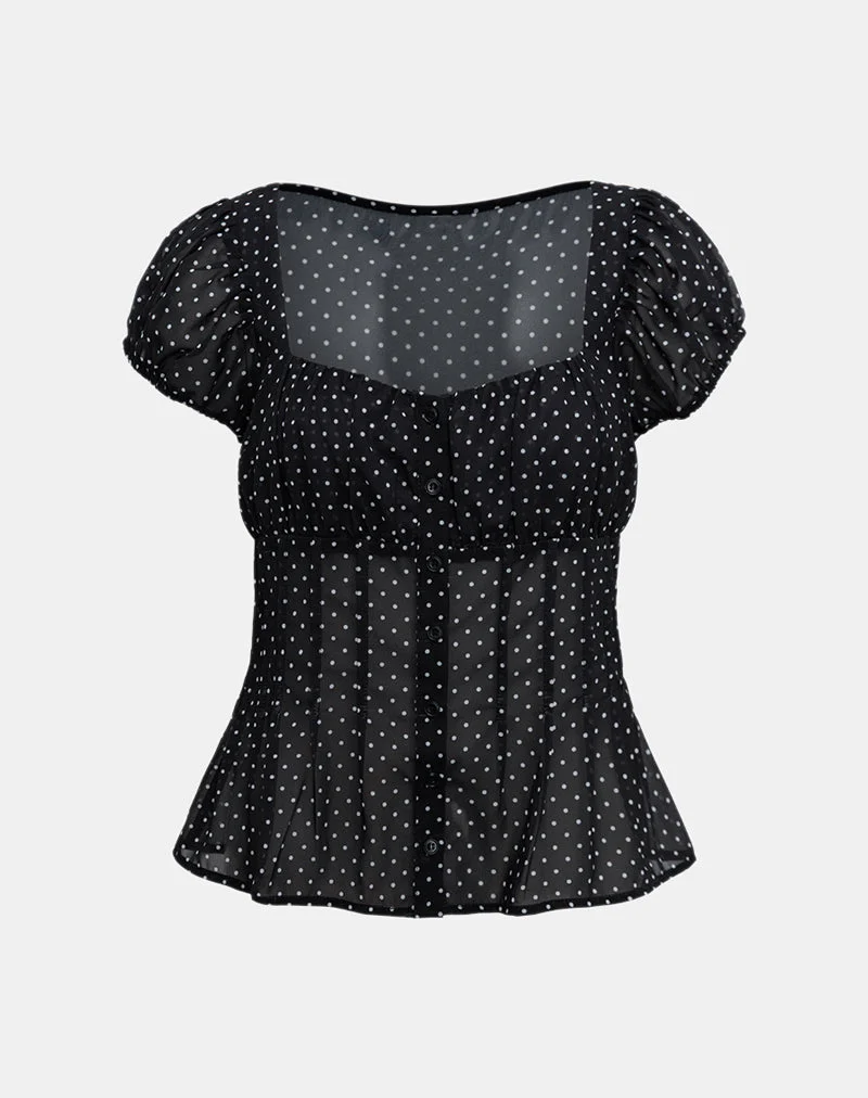 Rolina Blouse in Chiffon Mini Polka Black