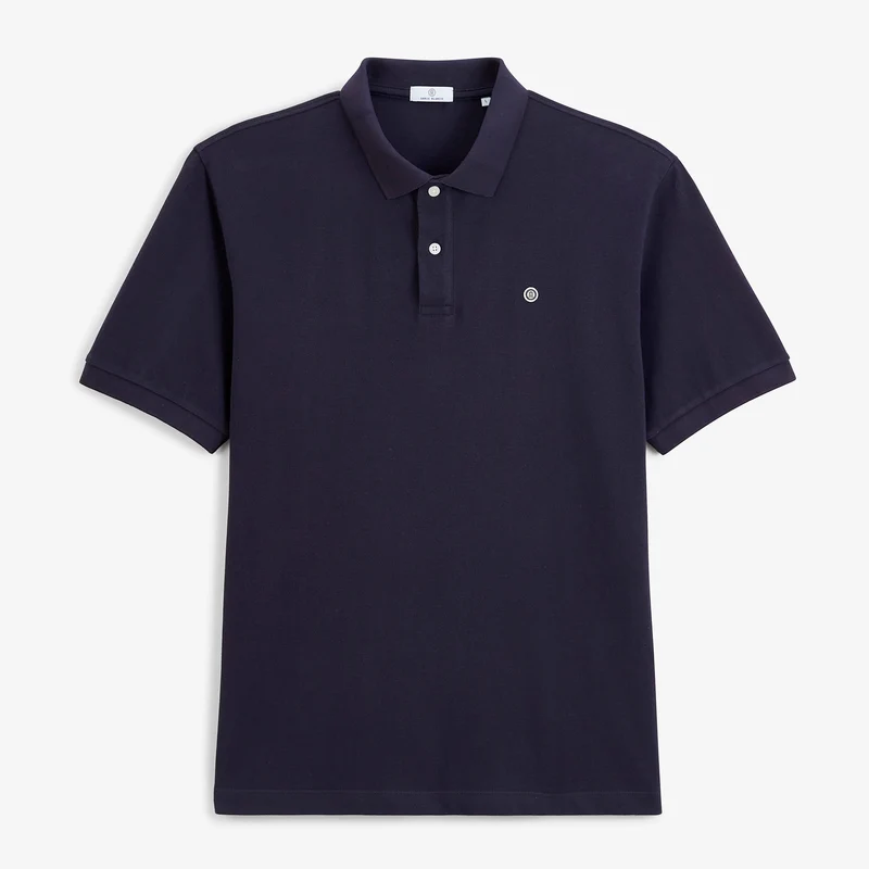 Polo piqué manches courtes 100% coton bleu marine foncé Lucas