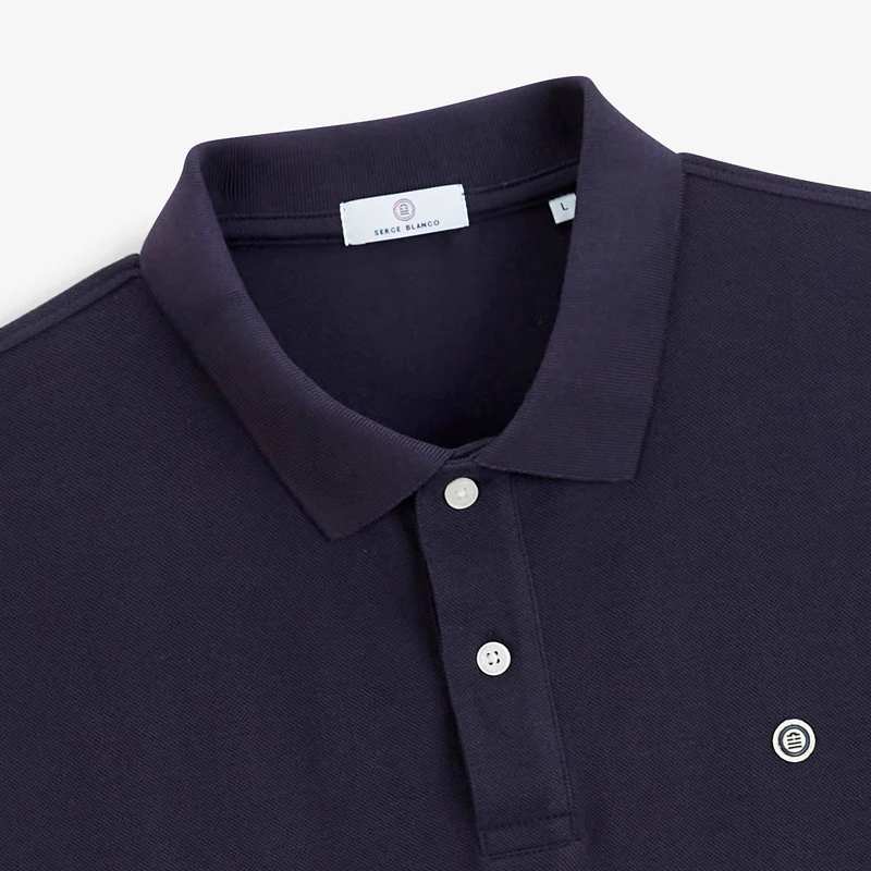 Polo piqué manches courtes 100% coton bleu marine foncé Lucas
