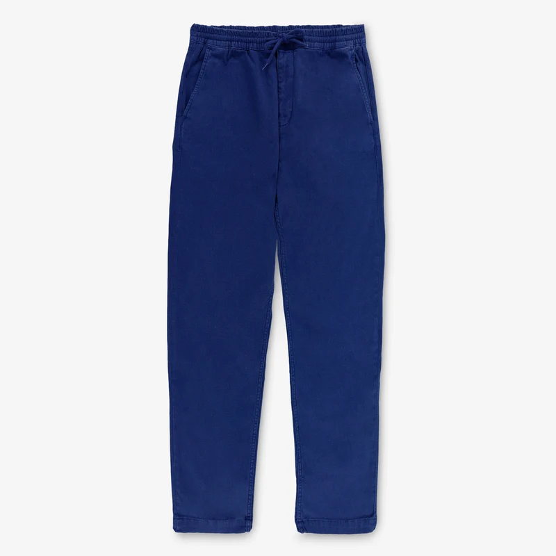 Pantalon 743 taille élastiquée en lin bleu coupe large