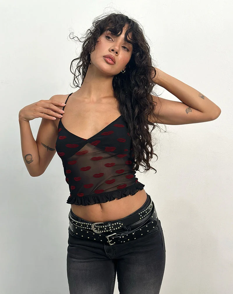 Top Cami Rumaysa, Lips Flock Black