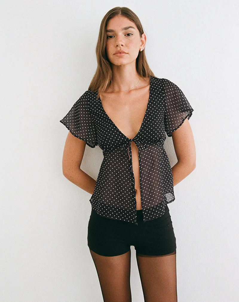Blouse Kota en mousseline noire à petits pois