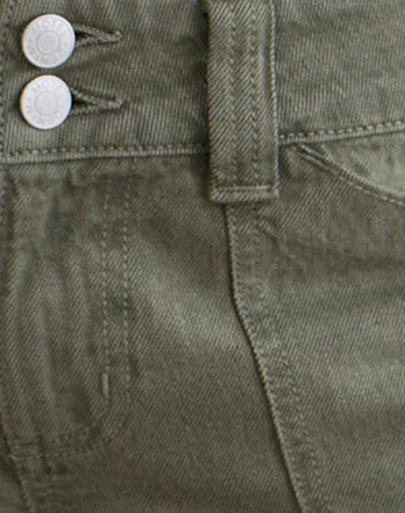 Jean cargo décontracté à taille basse, couleur olive