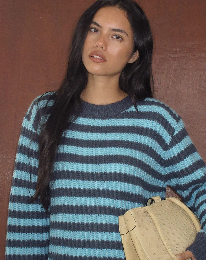 Pull Namirta bleu clair à rayures gris foncé