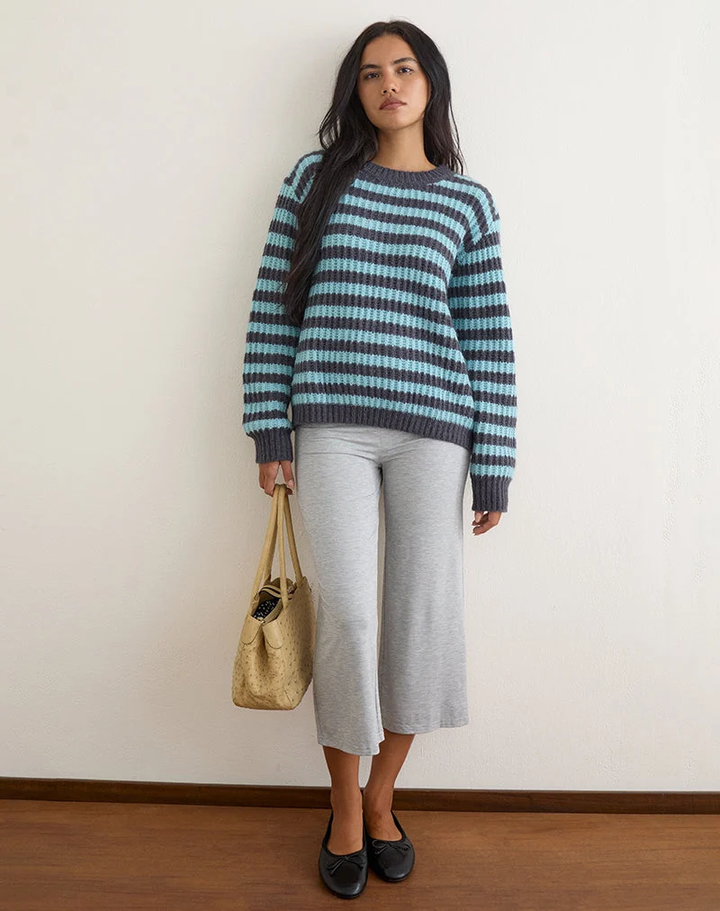 Pull Namirta bleu clair à rayures gris foncé