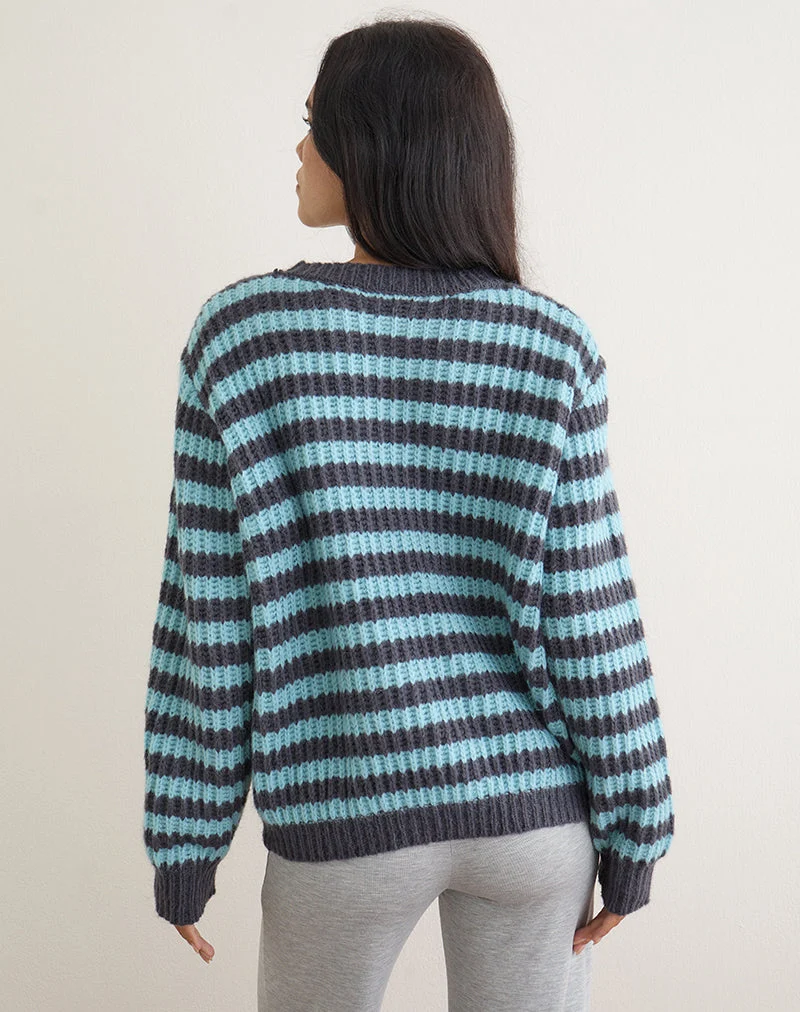 Pull Namirta bleu clair à rayures gris foncé