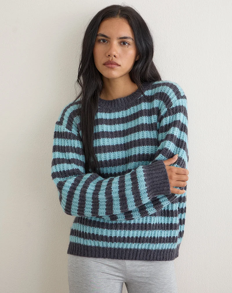 Pull Namirta bleu clair à rayures gris foncé