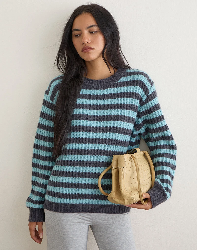 Pull Namirta bleu clair à rayures gris foncé