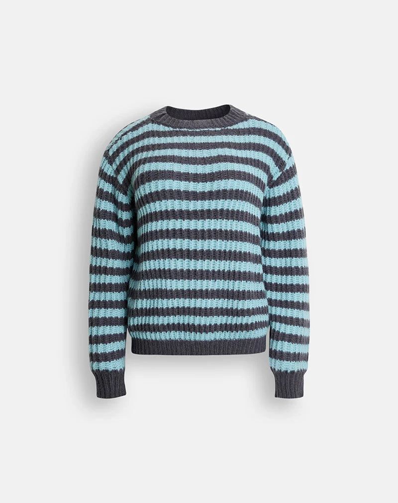 Pull Namirta bleu clair à rayures gris foncé