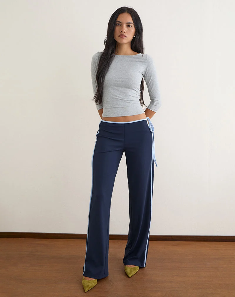 Pantalon Evander bleu marine à rayures bleu clair