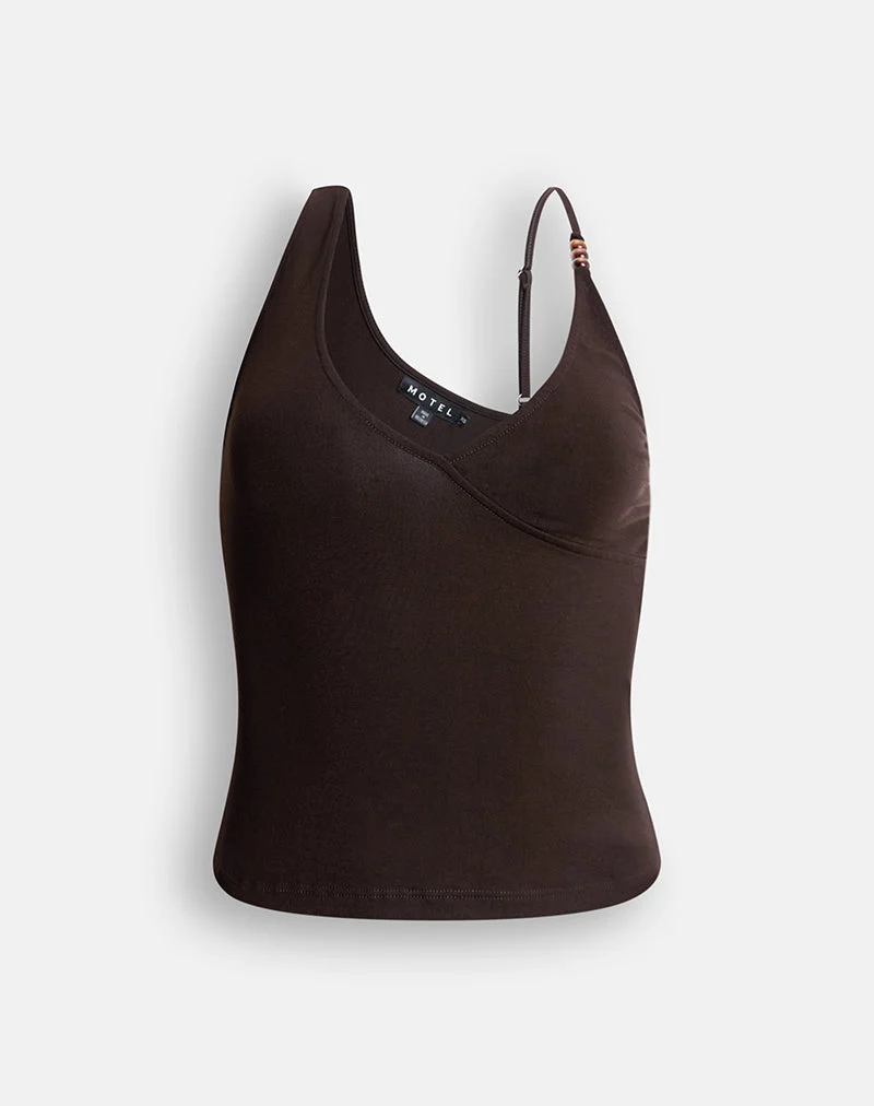 Haut Fara à perles en jersey marron chocolat