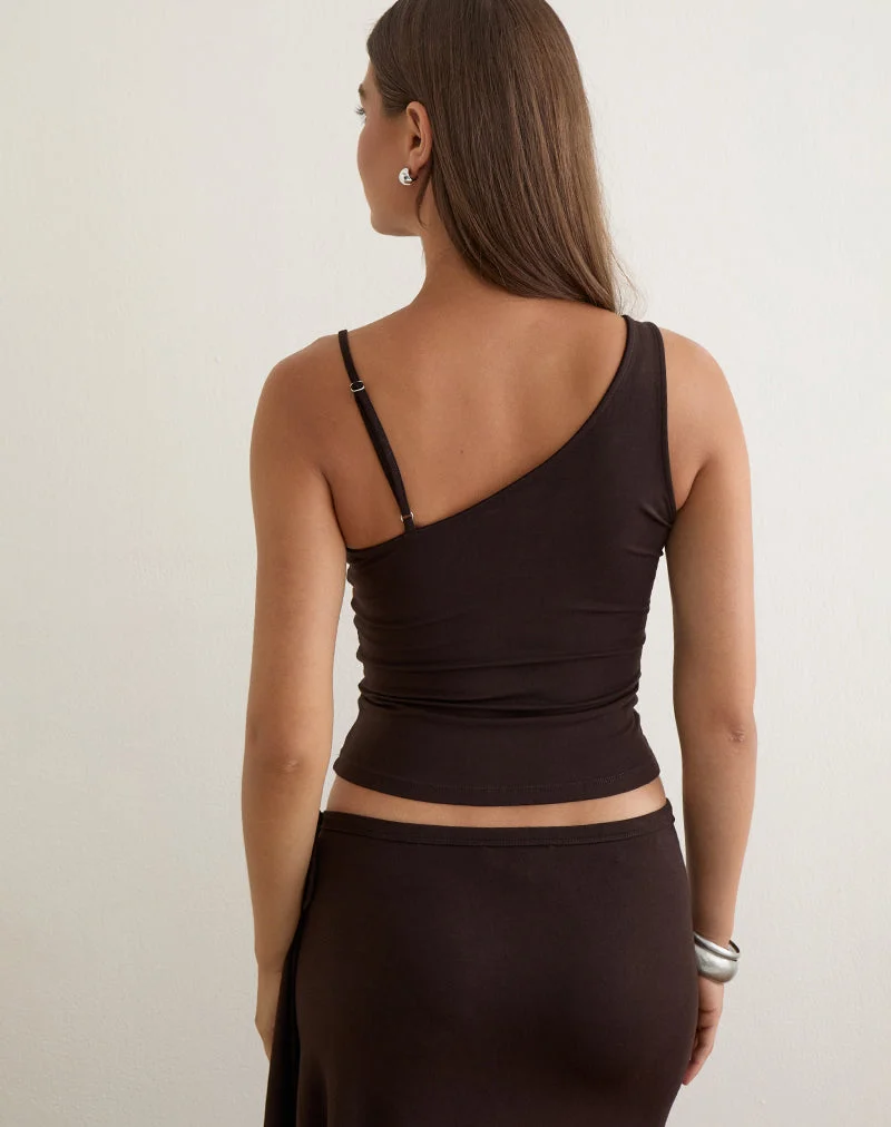 Haut Fara à perles en jersey marron chocolat