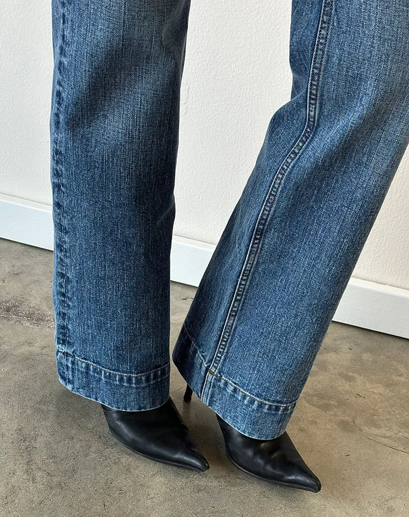 Jean bootcut taille basse, bleu océan