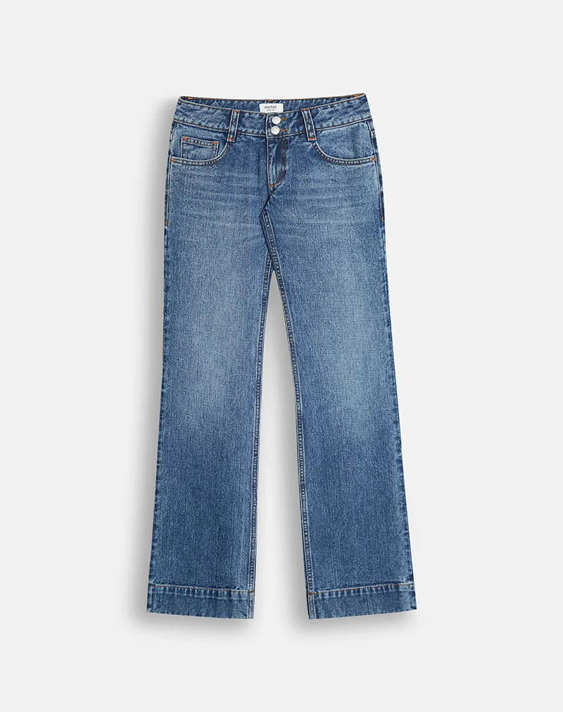 Jean bootcut taille basse, bleu océan