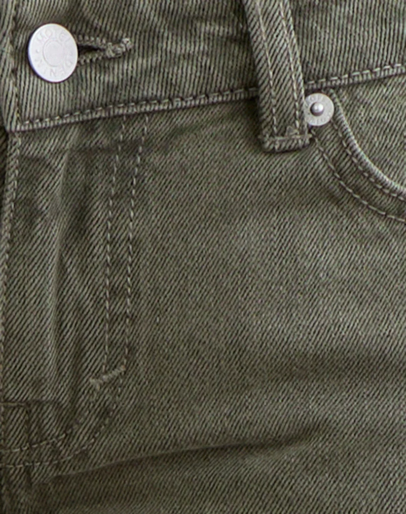Jean évasé à taille très basse, couleur olive