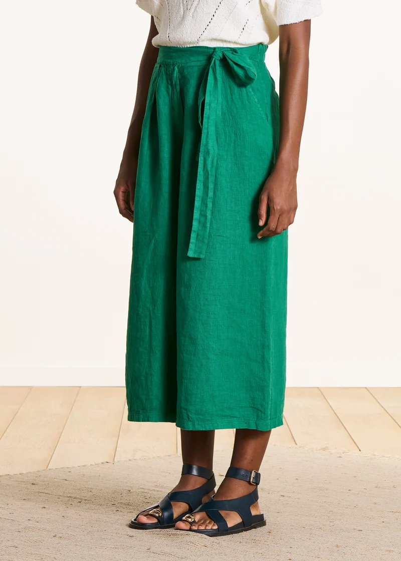 Pantalon cropped large en lin vert