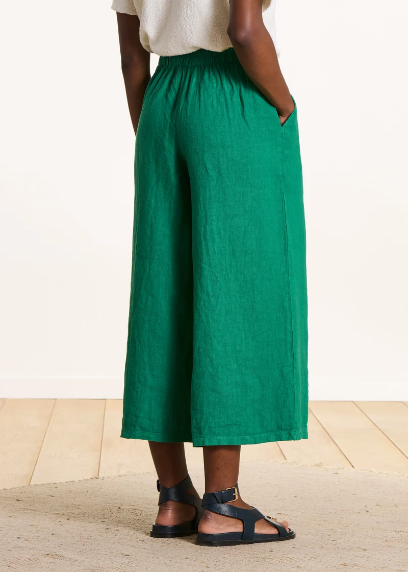 Pantalon cropped large en lin vert