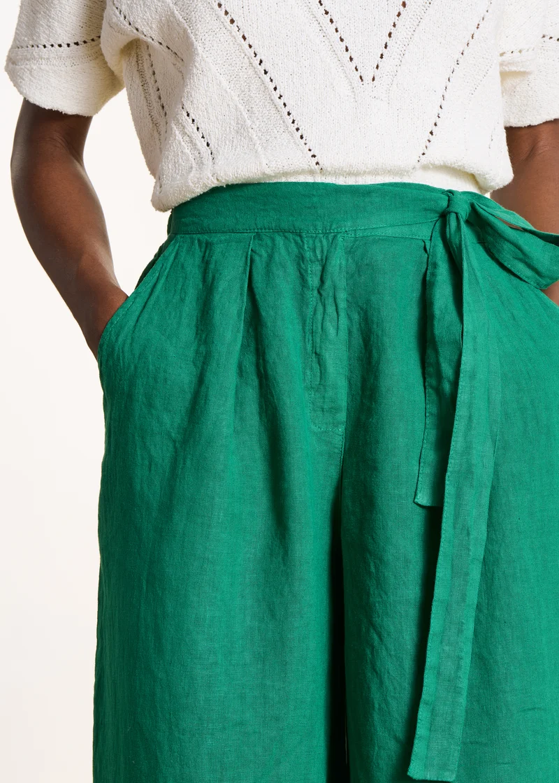 Pantalon cropped large en lin vert