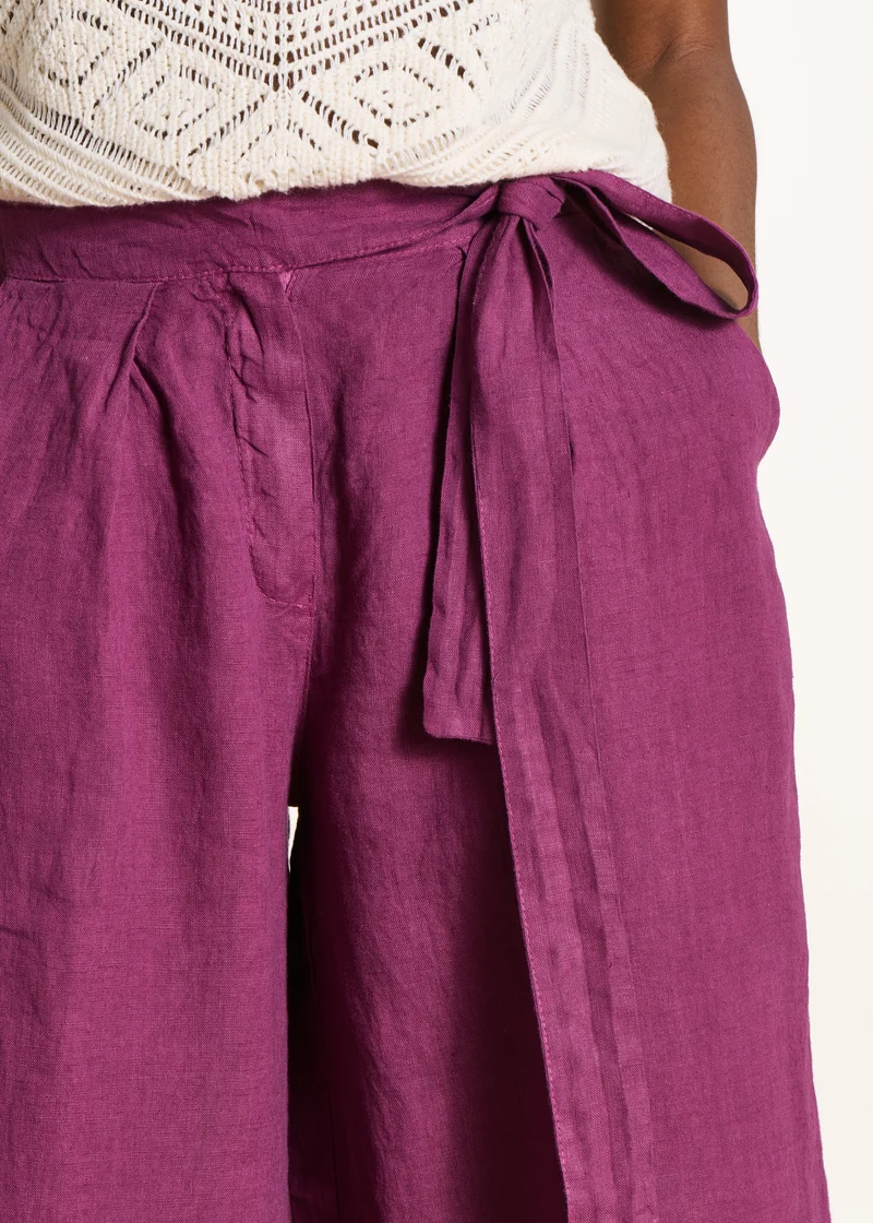 Pantalon cropped large en lin violet