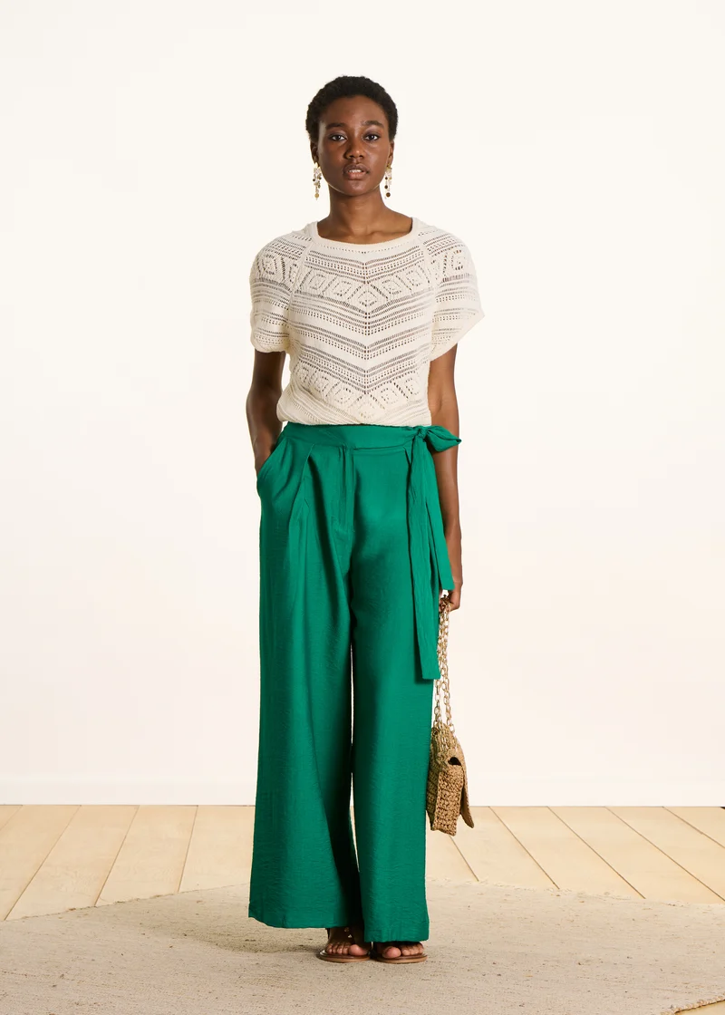 Pantalon large vert en jacquard