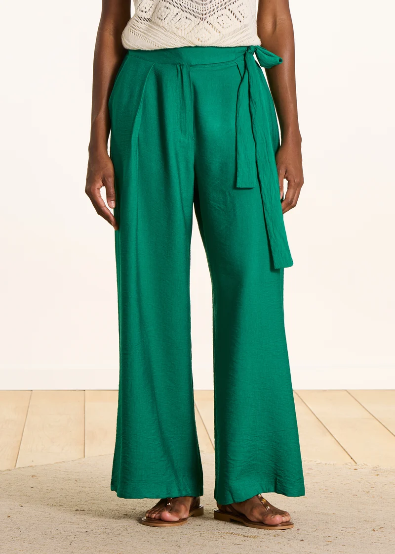 Pantalon large vert en jacquard