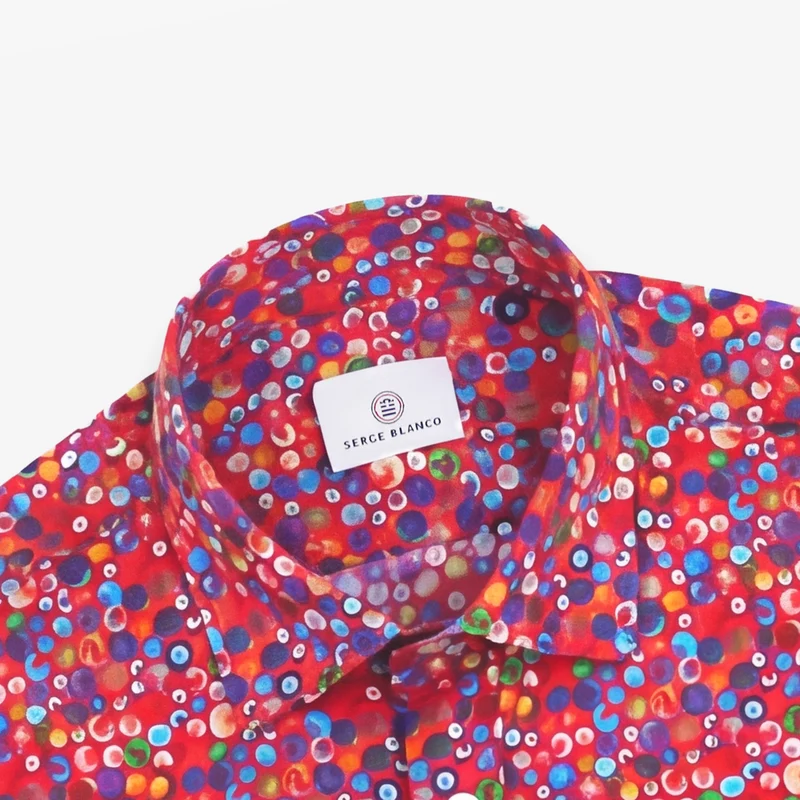 Chemise manches longues en coton rouge avec imprimé boules