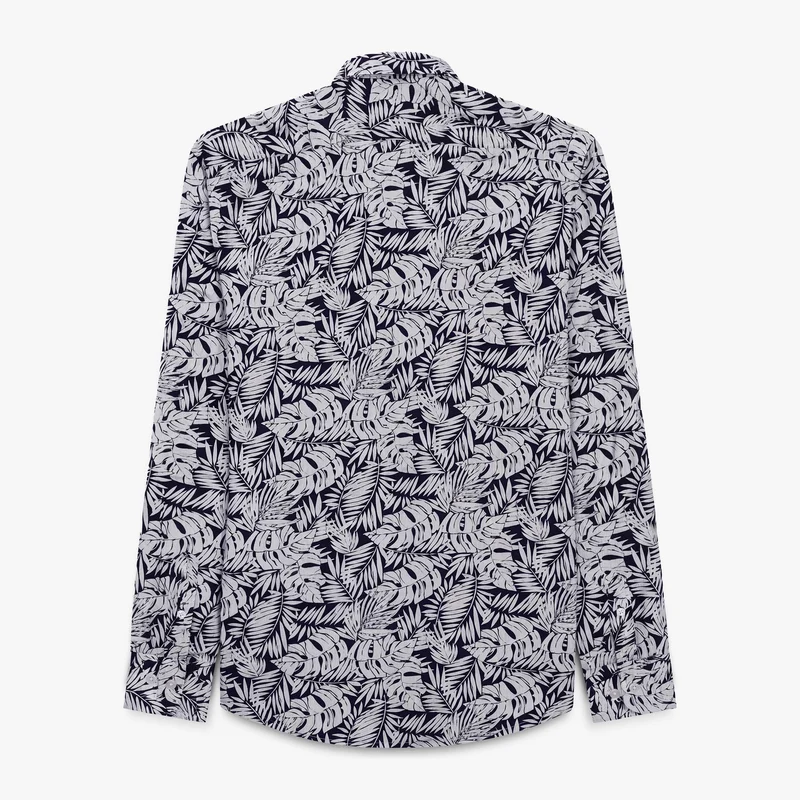 Chemise manches longues en coton bleu marine avec imprimé floral