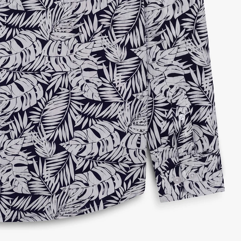 Chemise manches longues en coton bleu marine avec imprimé floral
