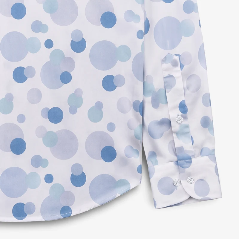 Chemise manches longues en coton blanche avec imprimés boules bleues