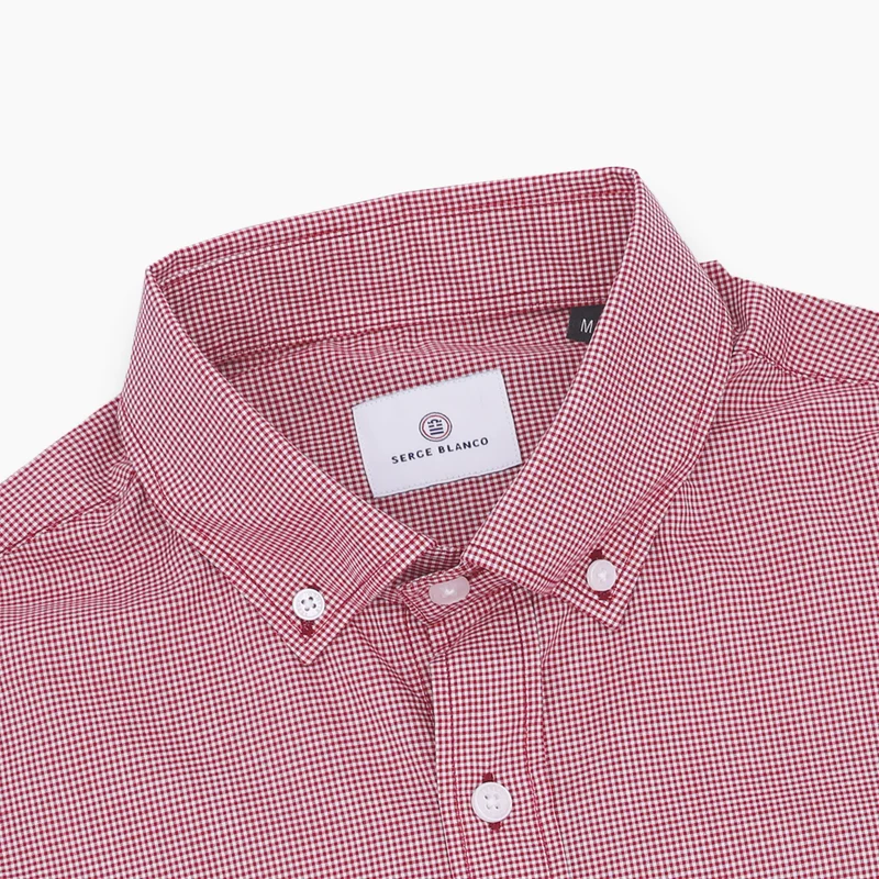 Chemise manches longues en coton à carreaux vichy blancs et rouges