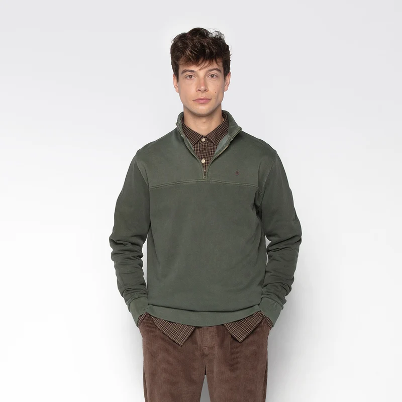 Sweat en coton avec col zippé vert anglais