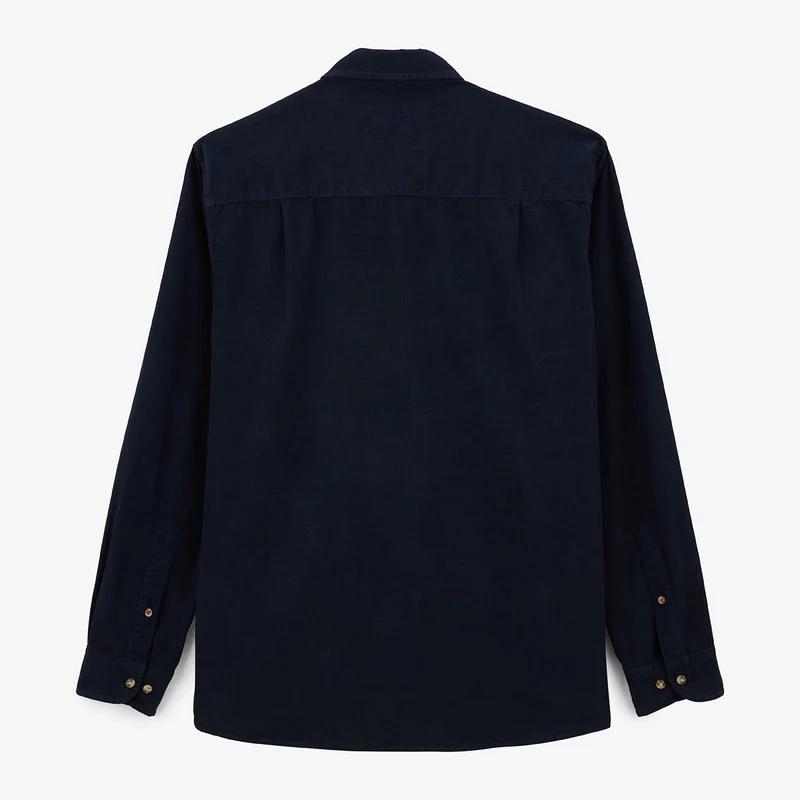 Chemise manches longues en coton velours bleu marine Charles