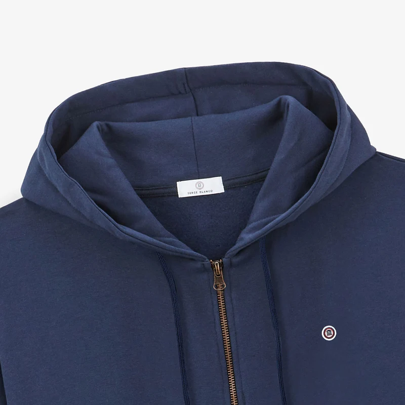 Sweat molleton à capuche en coton Sidney zippé bleu marine