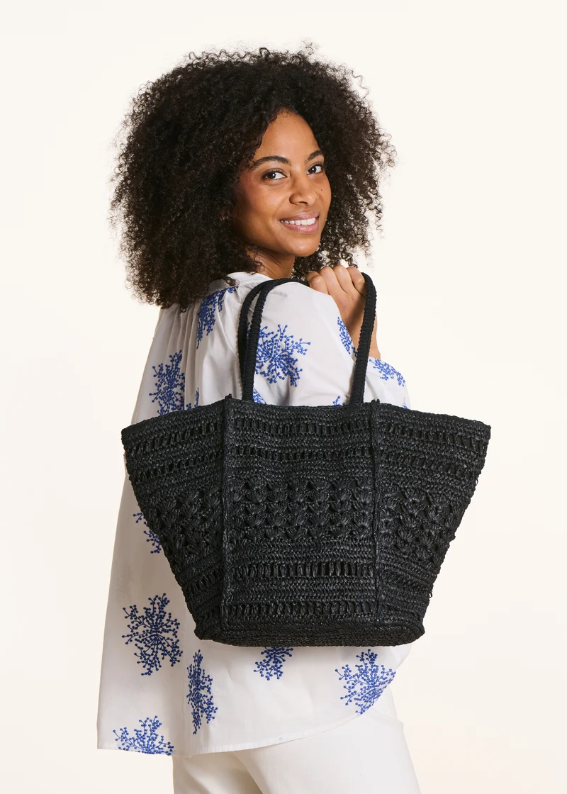 Sac cabas en raphia noir