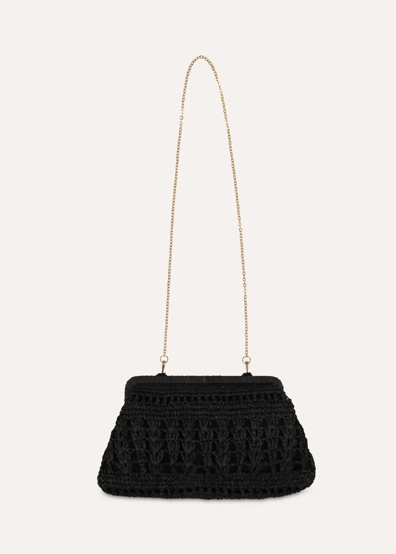 Sac besace en raphia noir