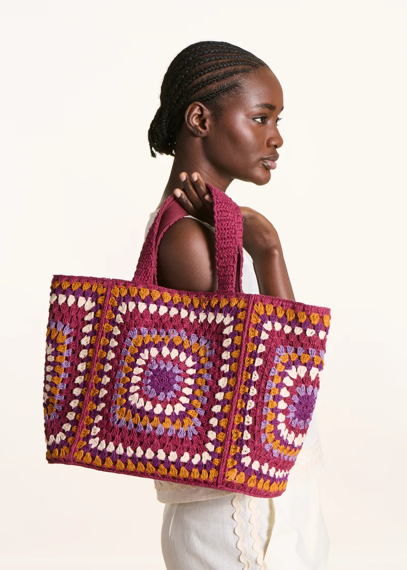 Sac cabas crochet multicolore en coton