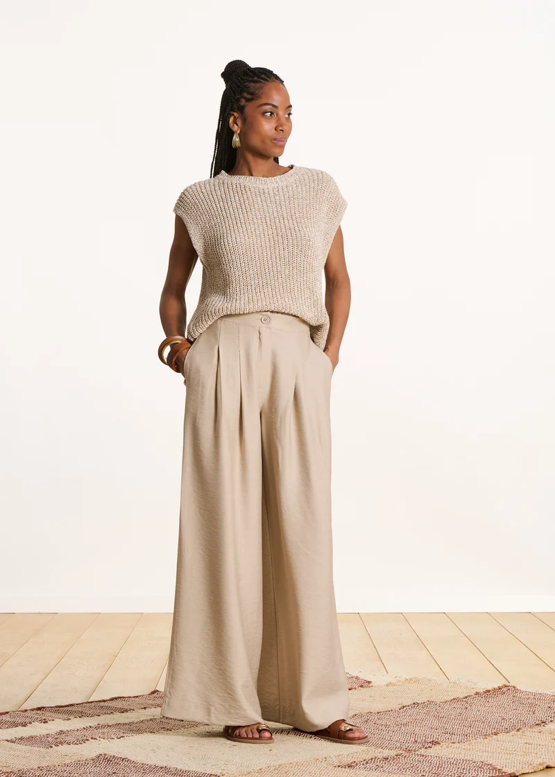 Pantalon beige long taille haute