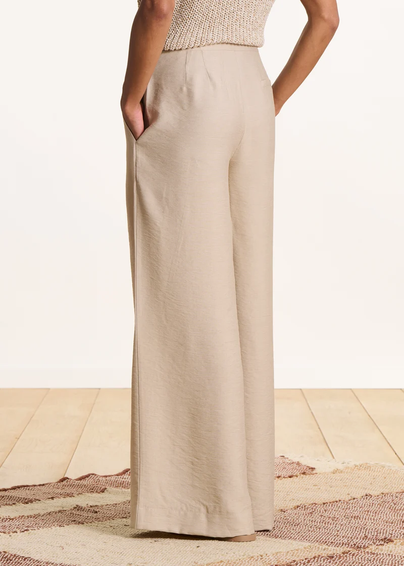 Pantalon beige long taille haute