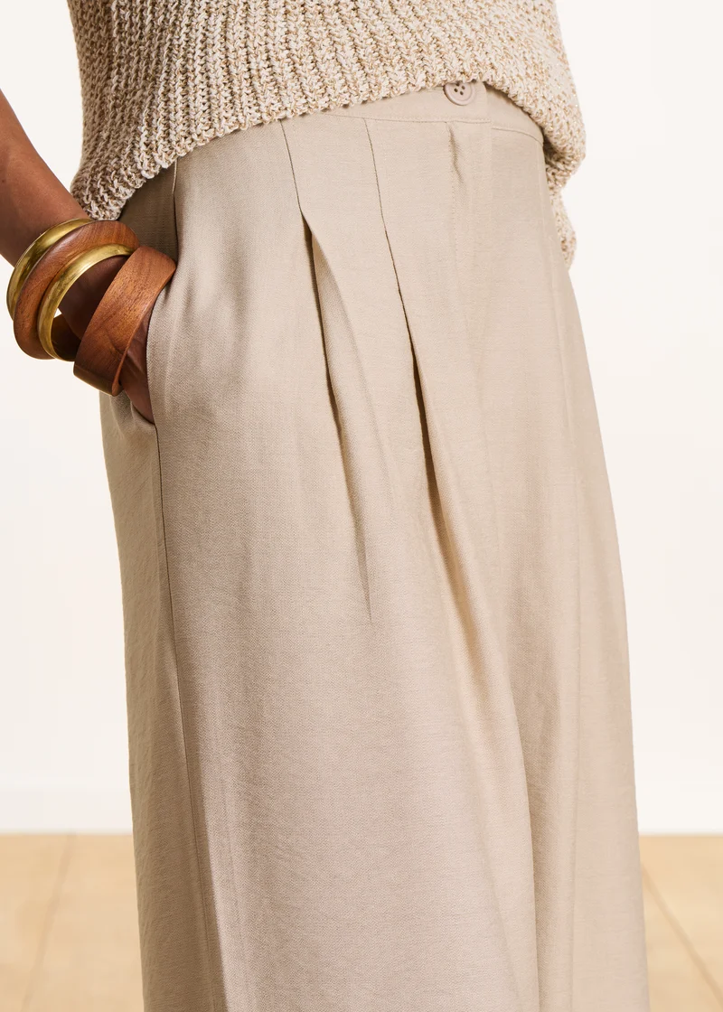 Pantalon beige long taille haute