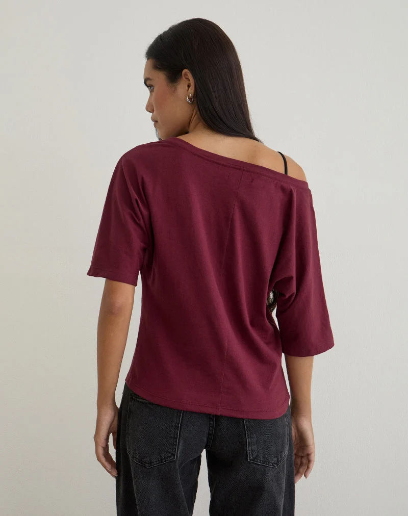 Daimin Off the Shoulder Top in Jersey Maroon (Top à épaules dénudées en jersey)