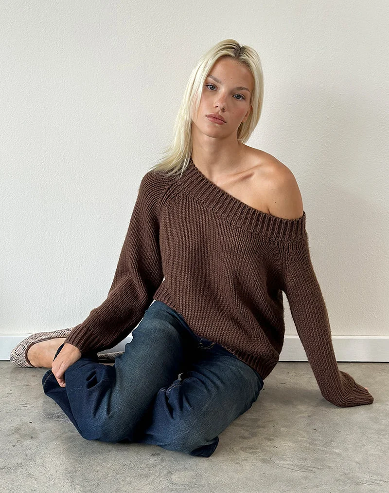 Pull à épaules dénudées Anasera, couleur chocolat