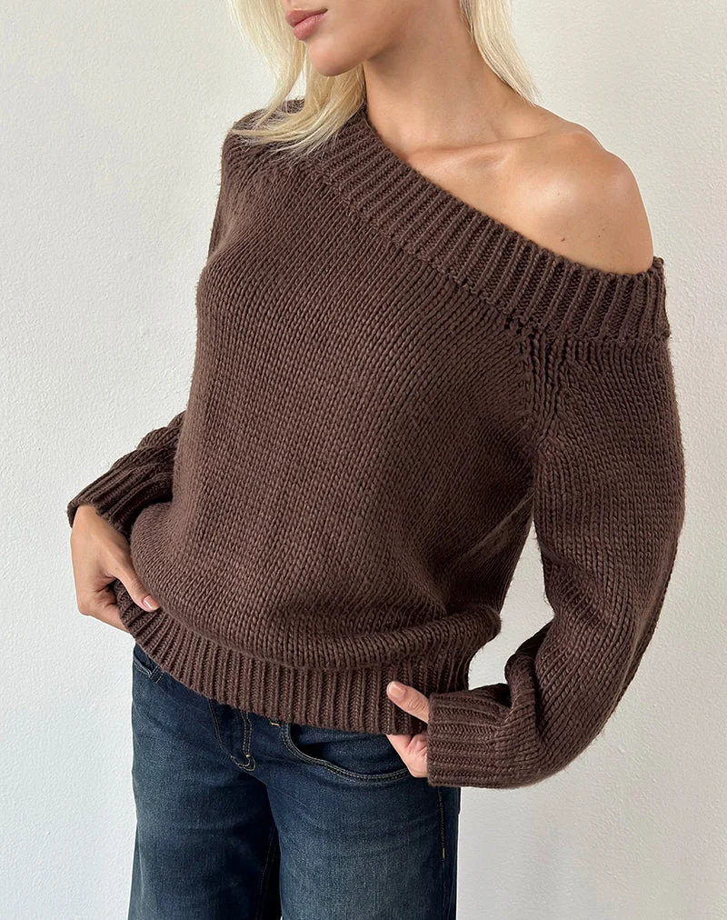 Pull à épaules dénudées Anasera, couleur chocolat