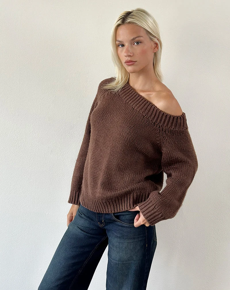 Pull à épaules dénudées Anasera, couleur chocolat