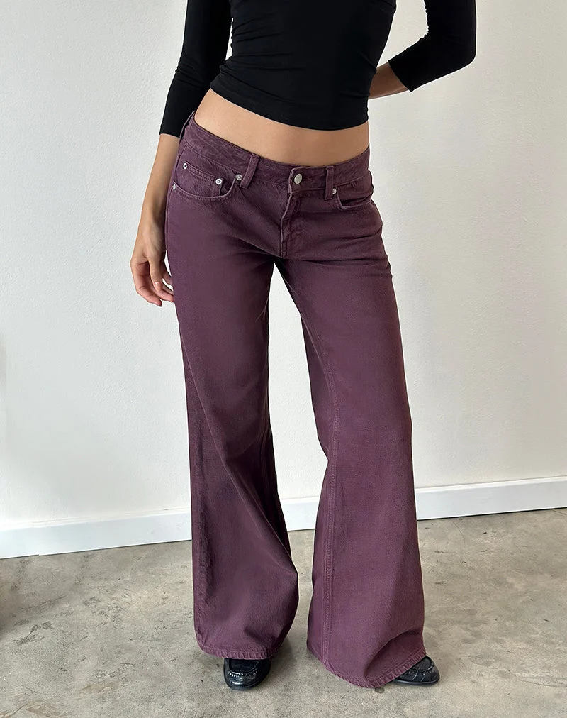 Jean évasé ample à taille basse, couleur Pinot Noir