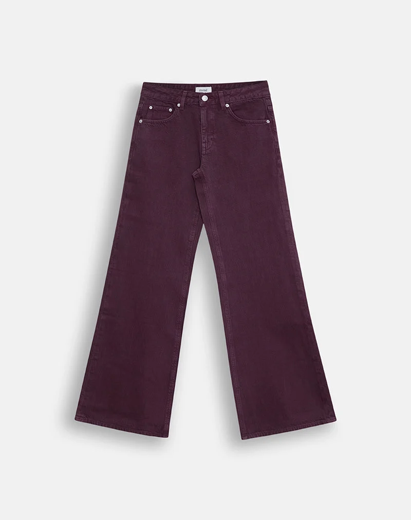 Jean évasé ample à taille basse, couleur Pinot Noir